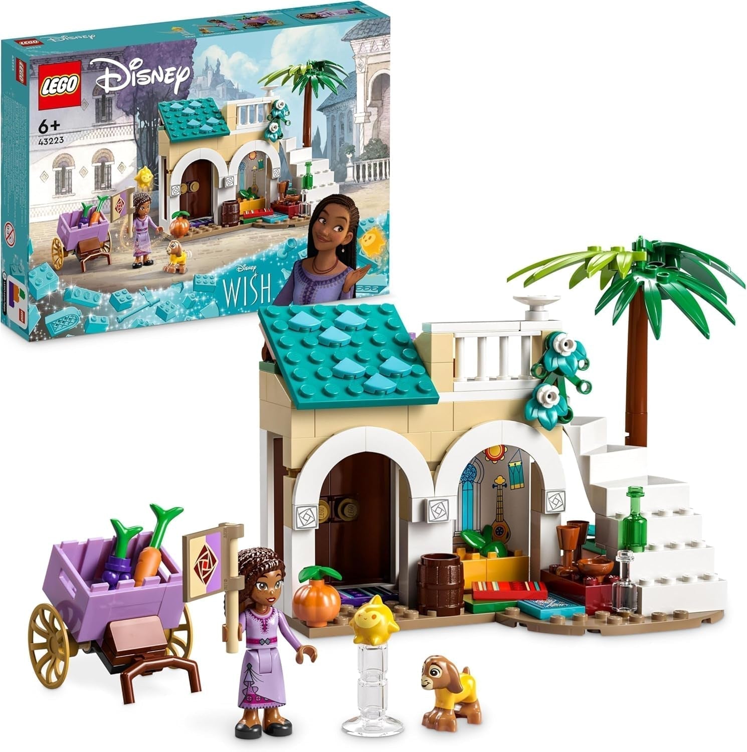 LEGO 43223 Disney Wish Asha en la ciudad de Rosas, Set de Película Wish con Mercado, Mini Muñeca Asha, Valentino como Cabra de Juguete y Figuras de Estrella, Regalo para Niños de 6 Años, Juegos de Construcción para Niñas y Niños Besuche den LEGO-Store Single