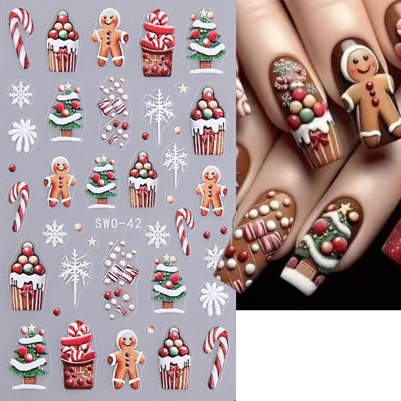 JMEOWIO Nagelsticker Weihnachten 6 Blatt Nail Art Sticker Selbstklebend Nagelaufkleber Schneeflocke Winterurlaub Niedlich Dekoration Nageldesign Zubehör