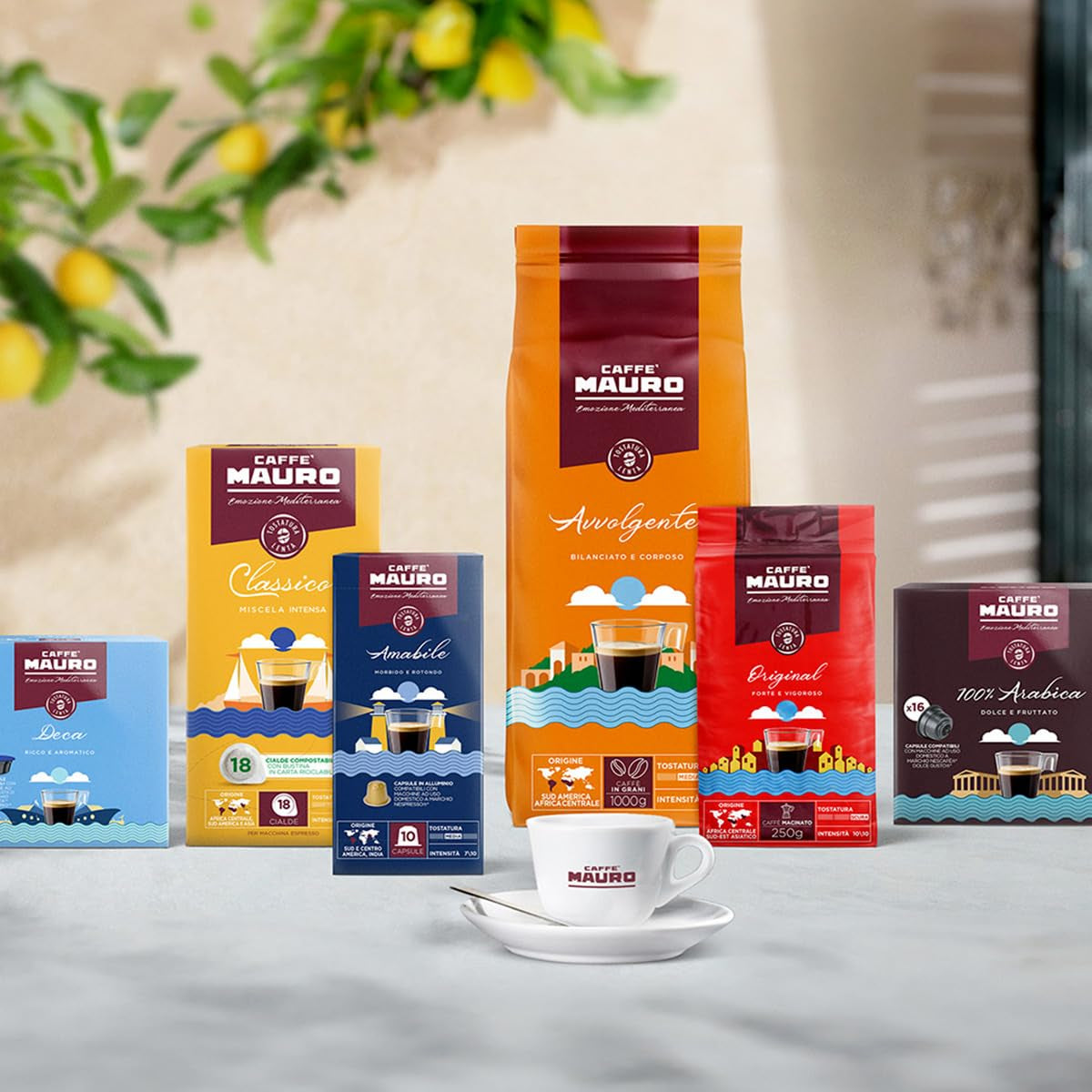 Caffè Mauro - Cafea boabe - 1 Kg - Amestec Avvolgente - Prăjire medie - Intensitate 8/10 - Made in Italy Cafea Naty Shop