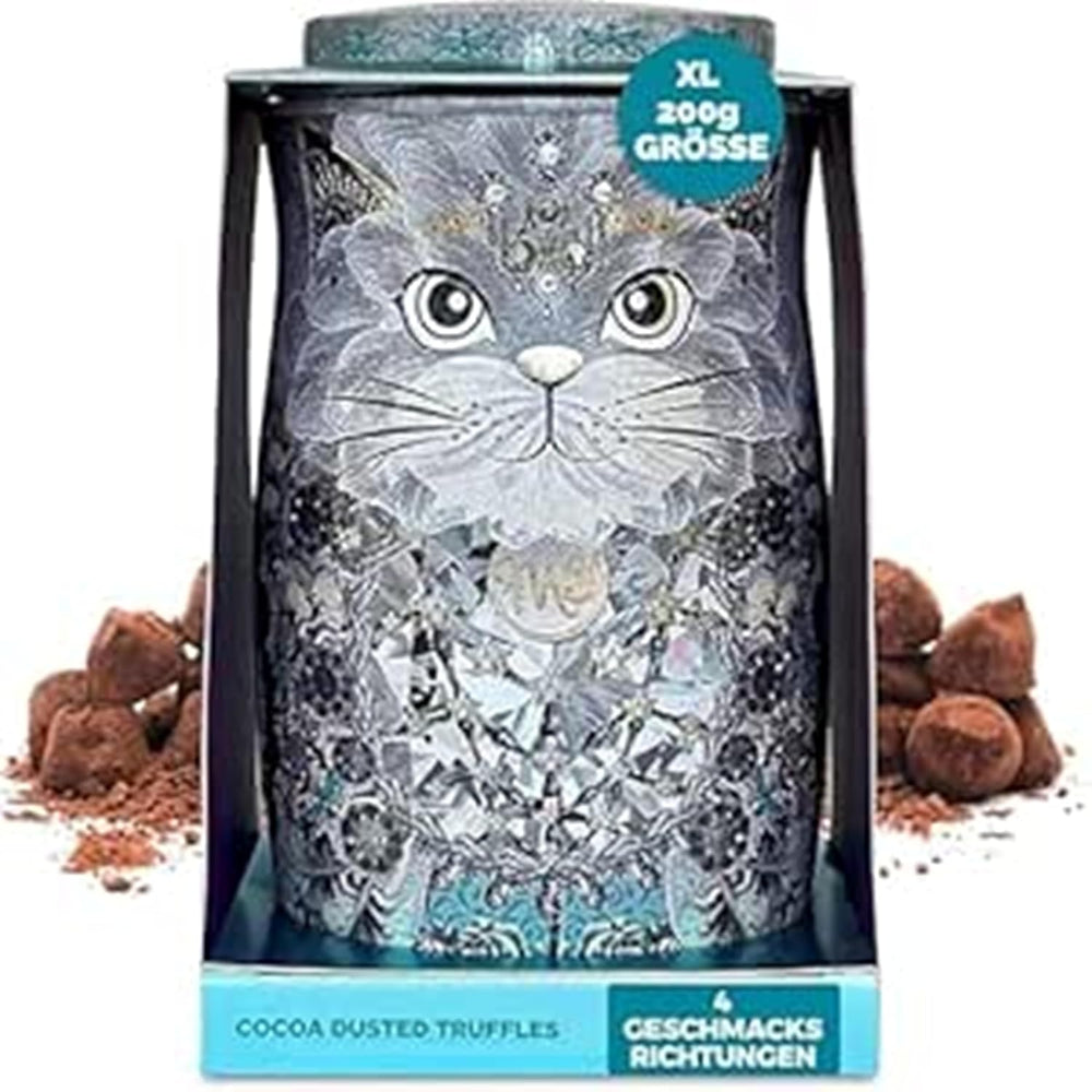 Monty Bojangles Savanna Gold Trufas de chocolate (135 g) Set de regalo de praliné de cacao en polvo en una caja de coleccionista individual con diseño de gato Flutter Scotch Flavor