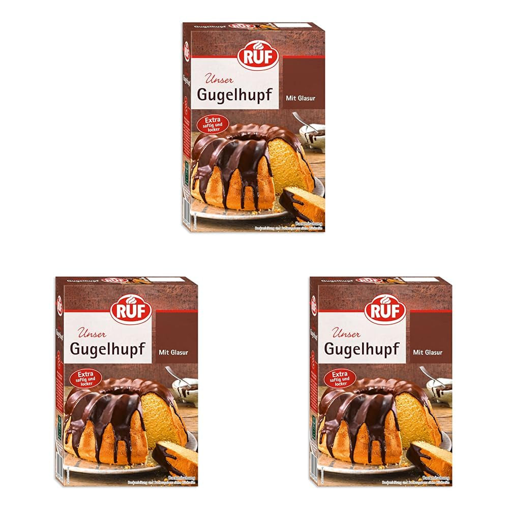 RUF Biskuit Teig, Backmischung Für Einen Saftigen Biskuitteig, Gelingsicher Und Schnell Zuberitet, Zur Herstellung Von Biskuitrollen, Biskuitkuchen Oder Tortenboden, 1 X 250G Naty Shop 550 G (paquete de 3) Gugelhupf