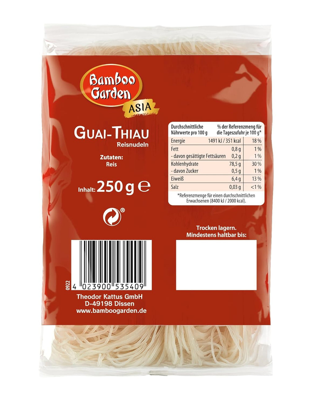 Fideos de arroz Guai Thiau de Bamboo Garden, 250 g (el diseño del empaque puede variar)
