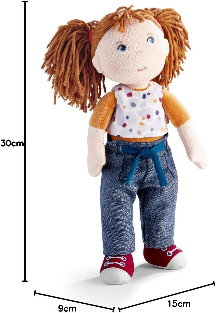 HABA Puppe Malou - 30 cm große Stoffpuppe zum Spielen und Kuscheln - Weiche und waschbare Materialien - Ideale Alternative zur Plüschpuppe - Geeignet für Kinder ab 1,5 Jahren - 2010818001