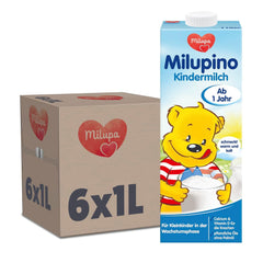 Milupa Milupino Leche de crecimiento lista para beber (6x1L), a partir de 1 año, para niños pequeños en fase de crecimiento