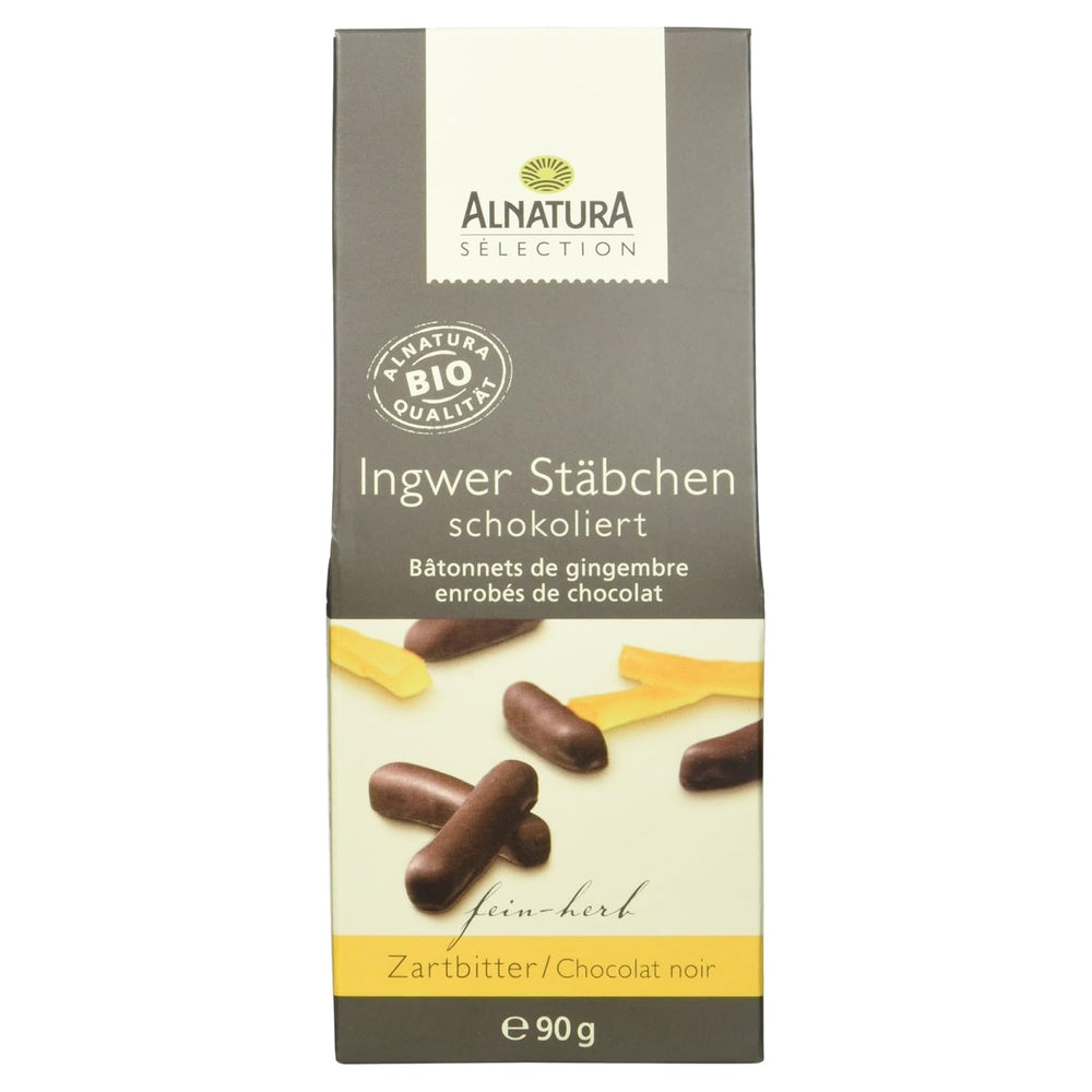 Selección barritas de jengibre cubiertas de chocolate ecológico, 90g