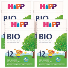 Leche de crecimiento orgánica HiPP (4 x 600 g) después de 12 meses con calcio, hierro, vitamina C y D para niños pequeños en crecimiento, la mejor calidad orgánica