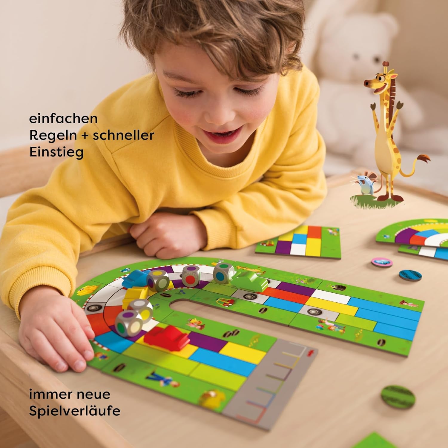 HABA Monza - Juego de mesa rápido y juego de carreras de coches para niños a partir de 5 años - Con 6 coches de madera de colores y dados de colores - 2012226001