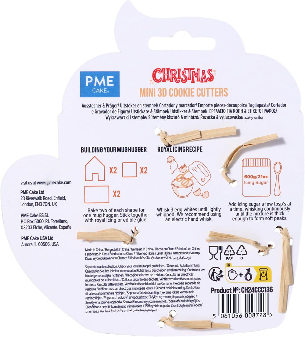 Set de 3 forme de biscuiți de Crăciun, mini căsuță de turtă dulce, încălzitor de căni, roșu