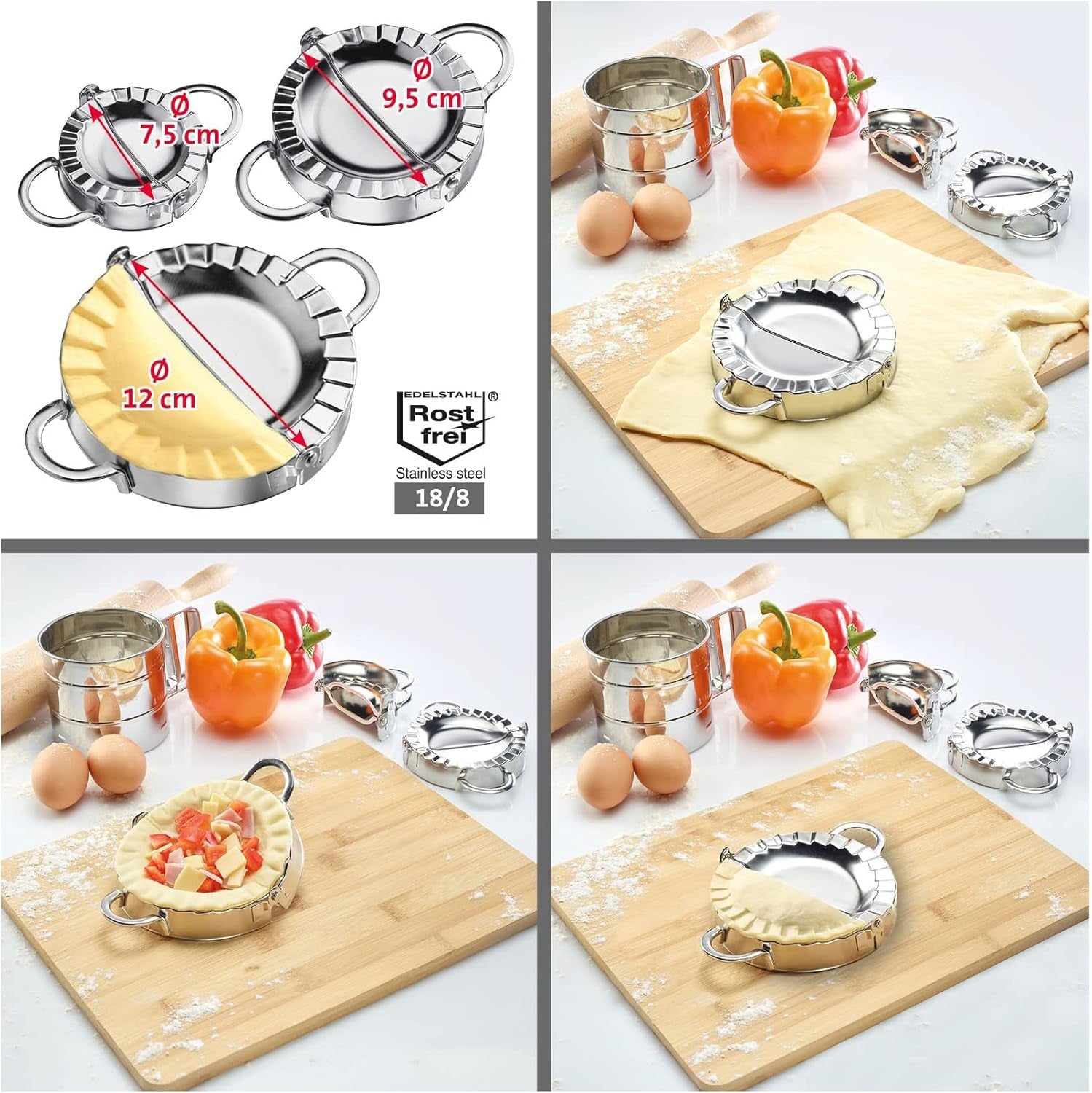 Formă pentru ravioli Westmark, Diametru: Ø 9,5 cm, Cu mânere practice, Oțel inoxidabil, Gina, Argintiu, 61362270