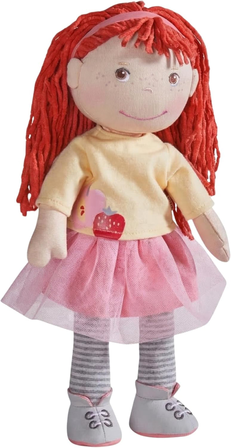 HABA Puppe AVA – Stoffpuppe für Kinder ab 18 Monaten, 30 cm, weicher Körper & pflegeleicht, Gesicht gestickt, Kleidung mit Klettverschluss – 1307196001