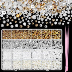 GZMAYUEN 920Pcs Gold Silber Flatback Perlen Für Nägel, Halbrunde Weiße Beige Nail Perlen, Kleine Halbrunde Flatback Perlen Für DIY Nail Art Decor