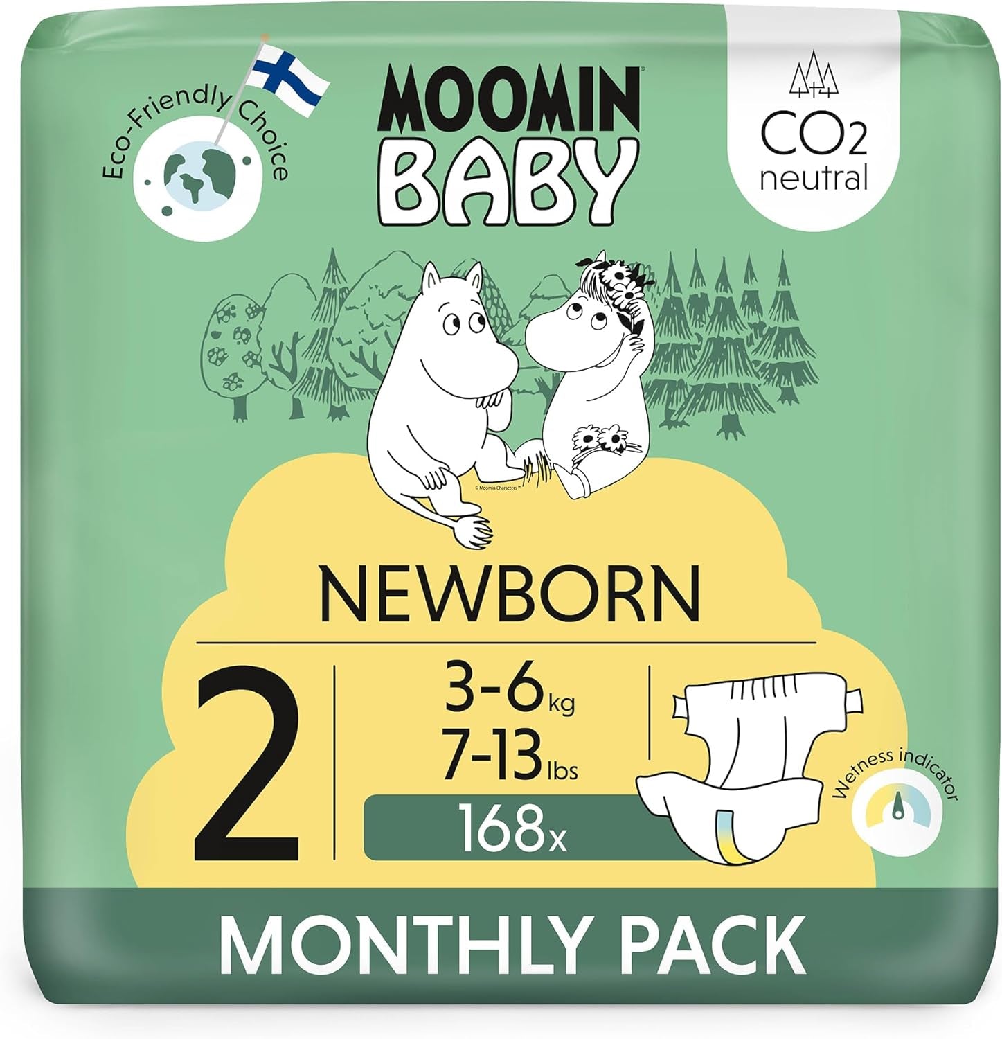 Pañales Moomin Baby Eco, talla 3, 5-8 kg, 48 piezas, pañales suaves premium | Suave y agradable para la piel, transpirable, absorbente, sin productos químicos innecesarios |