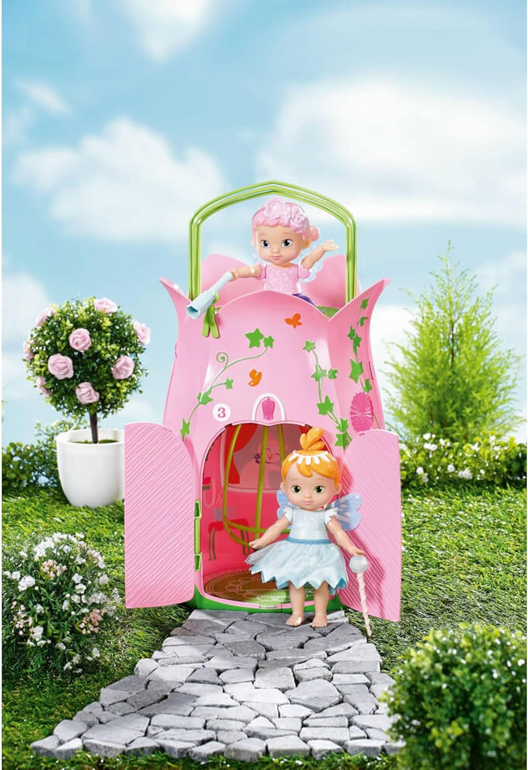 BABY Born Storybook Cottage, Casa de muñecas plegable para muñecas de 18 cm con mesa, chimenea, chaise longue y telescopio, rosa verde, 833803 Zapf Creation Casas de muñecas Naty Shop