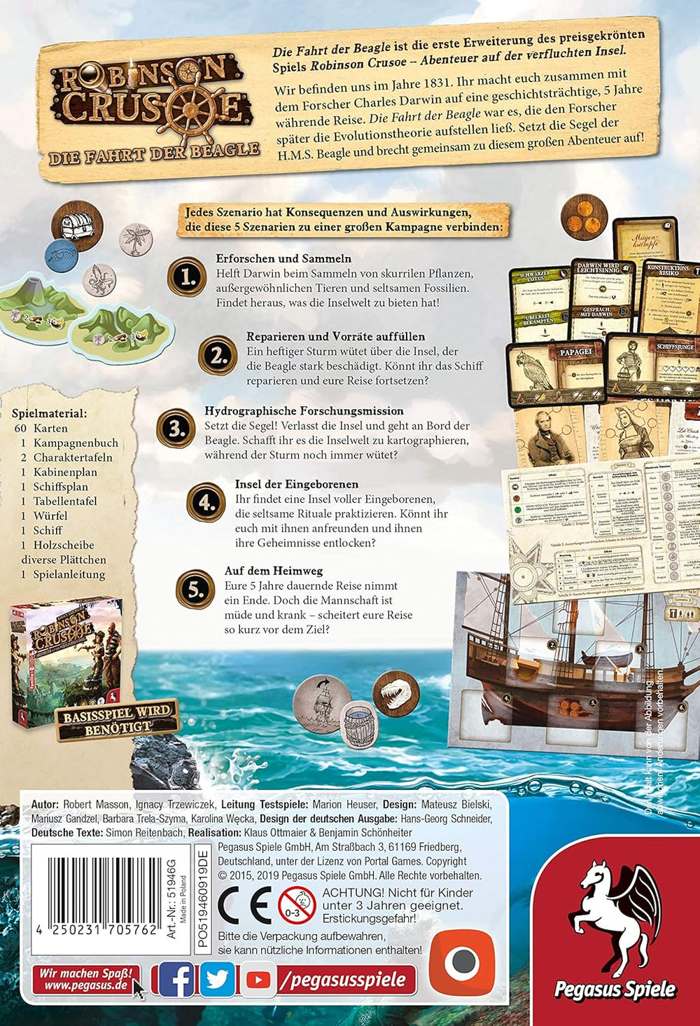 Pegasus Spiele 51946G - Robinson Crusoe Viaje del Beagle (Expansión), Medio