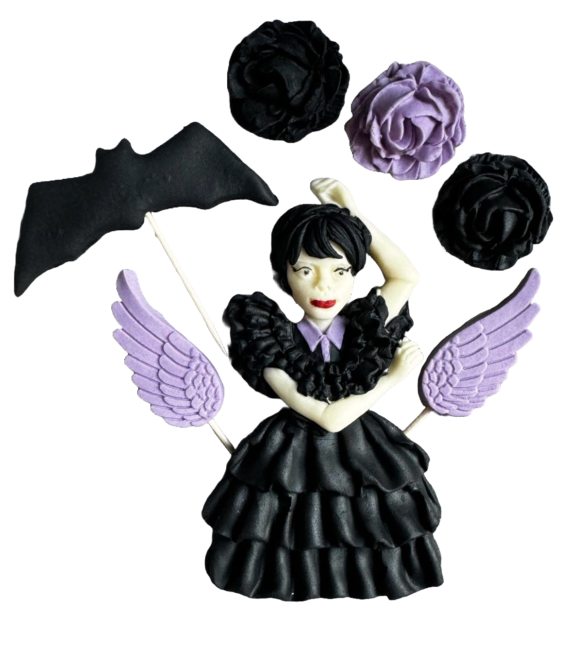 Set 7 decoratiuni comestibile din zahar, Wednesday Decoratiuni din Pasta de Zahar Naty Shop