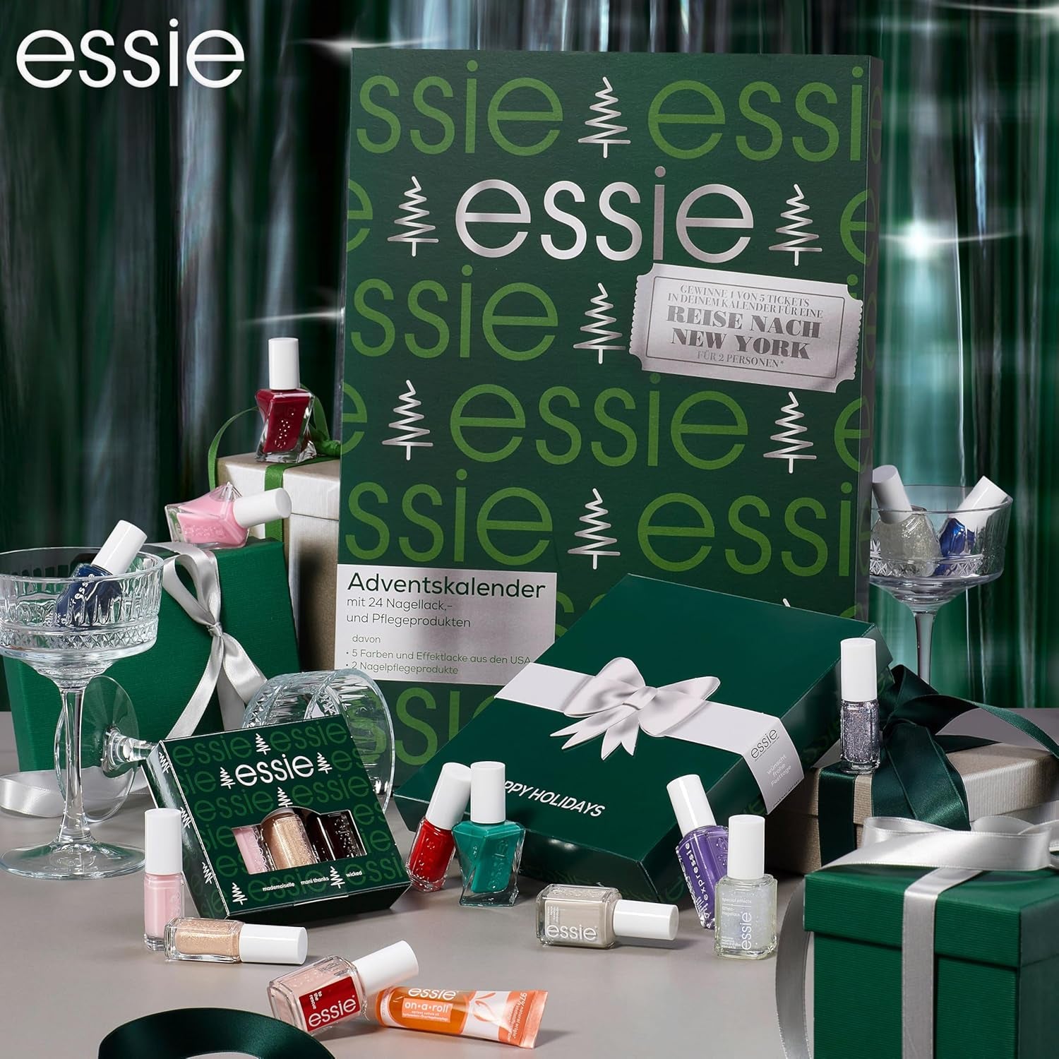 Kit Essie Mini Trio NAVIDAD, núm. 13 Señorita + núm. 49 Wicky + núm. 570 Mani Gracias, 3 x 15 ml