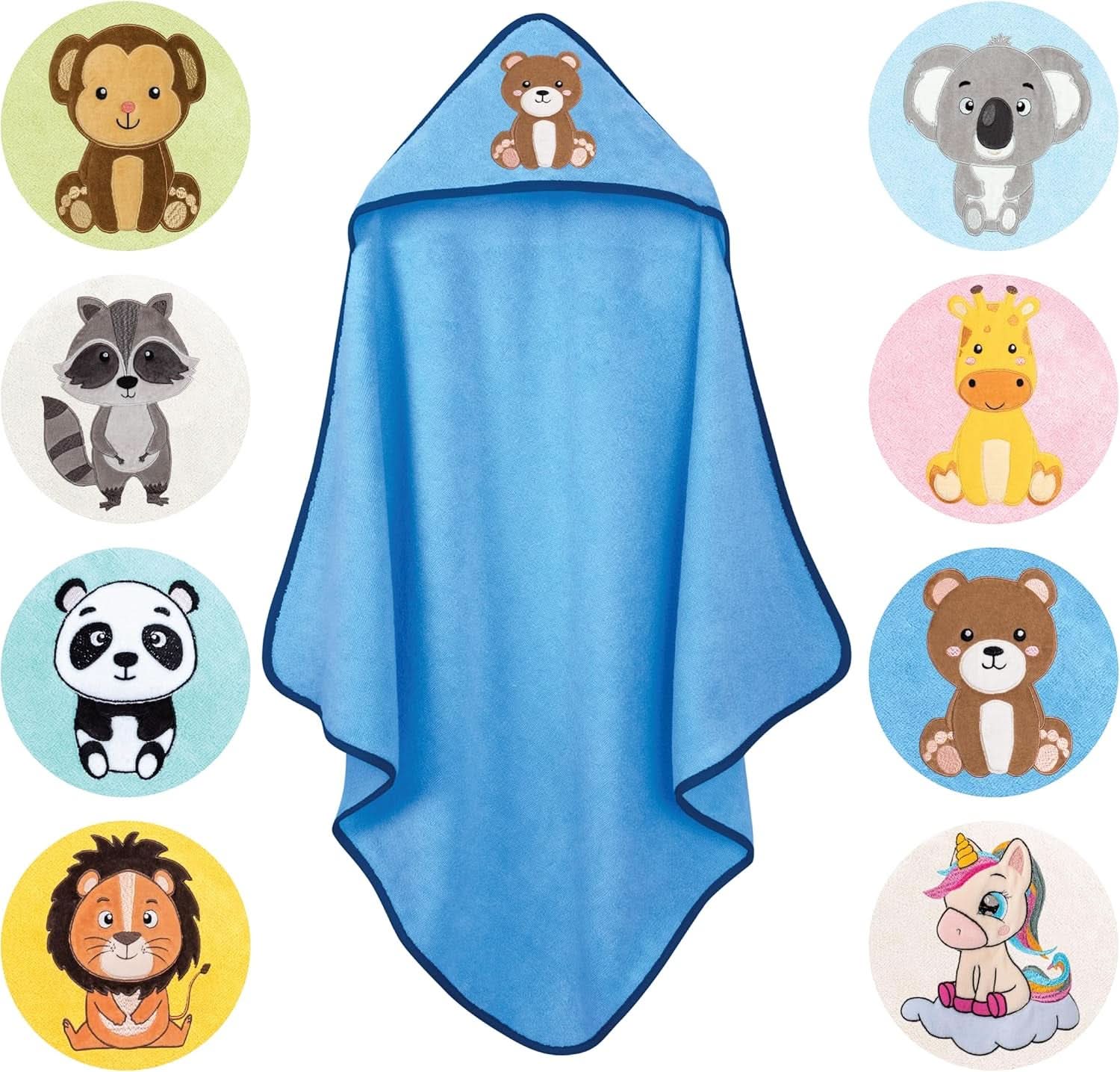 LAYNENBURG Toalla de baño con capucha Premium Baby, 100% algodón - Oeko TEX, 80 x 80 cm Madre e Hijo Naty Shop Azul, osito de peluche