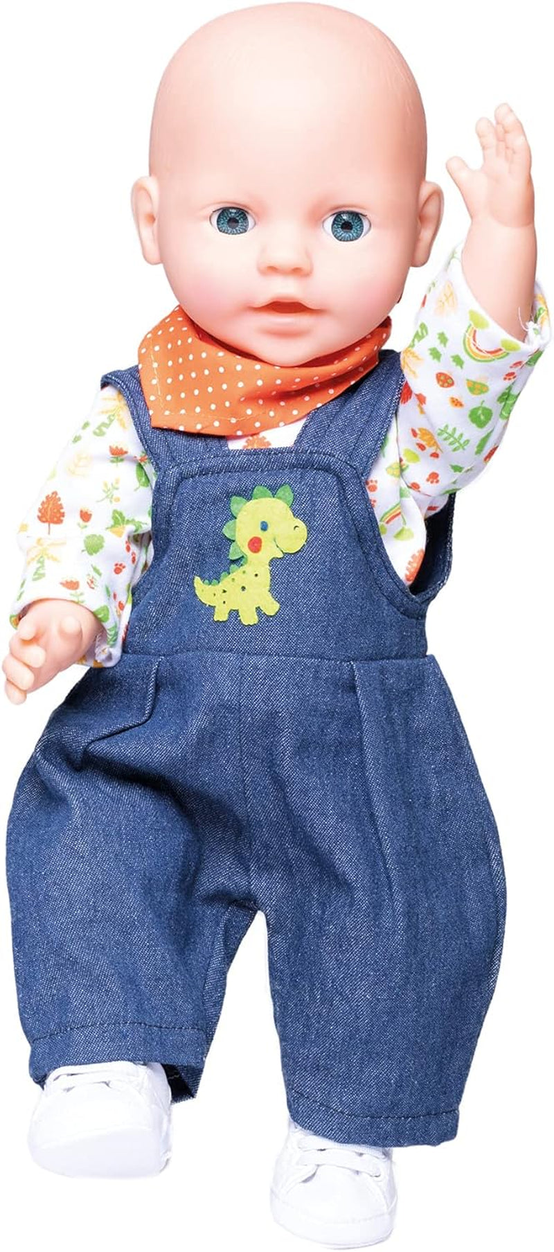 Heless 1115 - Juego de ropa para muñecos con diseño de dinosaurio, 3 piezas con pantalones, camiseta y ropa de abrigo, tamaño 28 - 35 cm