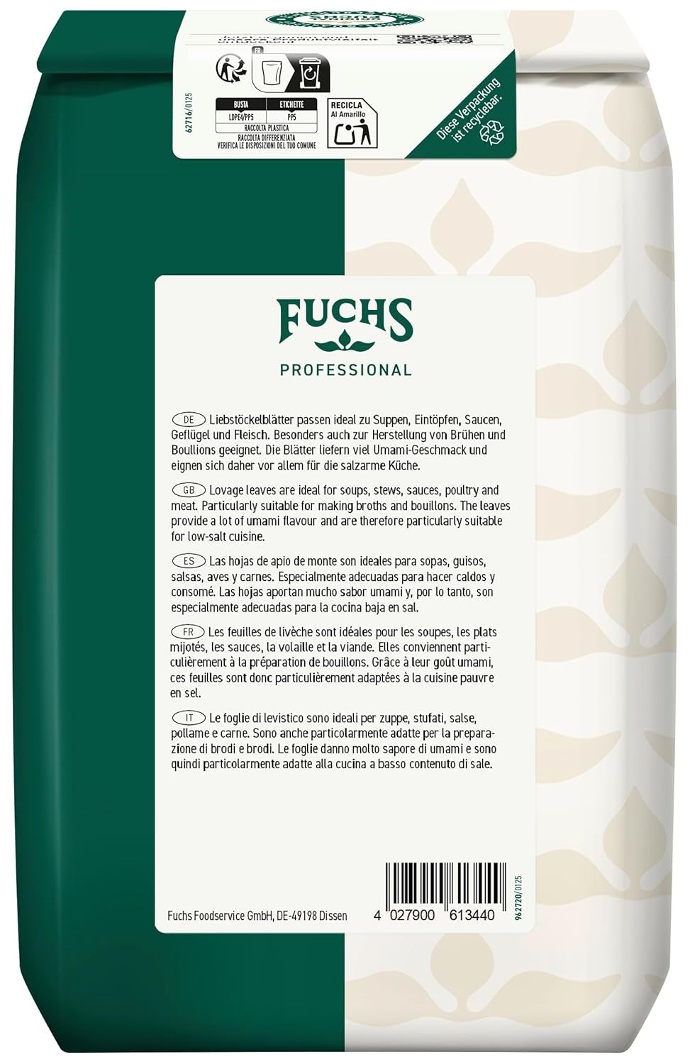 - Cinturón de seguridad Liebstockblätter | Für salzarme Küche geeignet, passt zu Eintöpfen oder Salaten | Calidad profesional para grandes fabricantes | Bolsa reciclable de 0,25 kg.