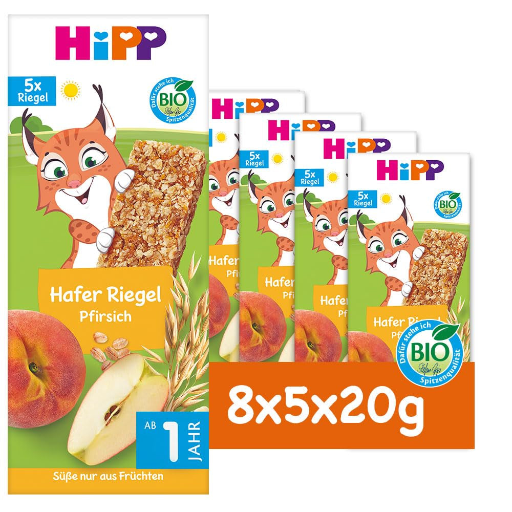 Barritas de avena HiPP Lynx con melocotón, a partir de 1 año, 8 x (5x20g)