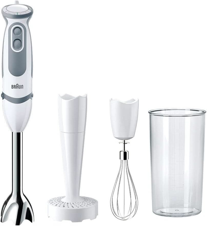 Braun Stabmixer MQ 5200WH - Multiquick 5 Vario Pürierstab Mit Edelstahl Mixfuß, 1000 Watt, Inkl. 600 ml Mix- & Messbecher, Weiß/Grau Kitchen Naty Shop Versión 2019 – Kartoffelstampfer