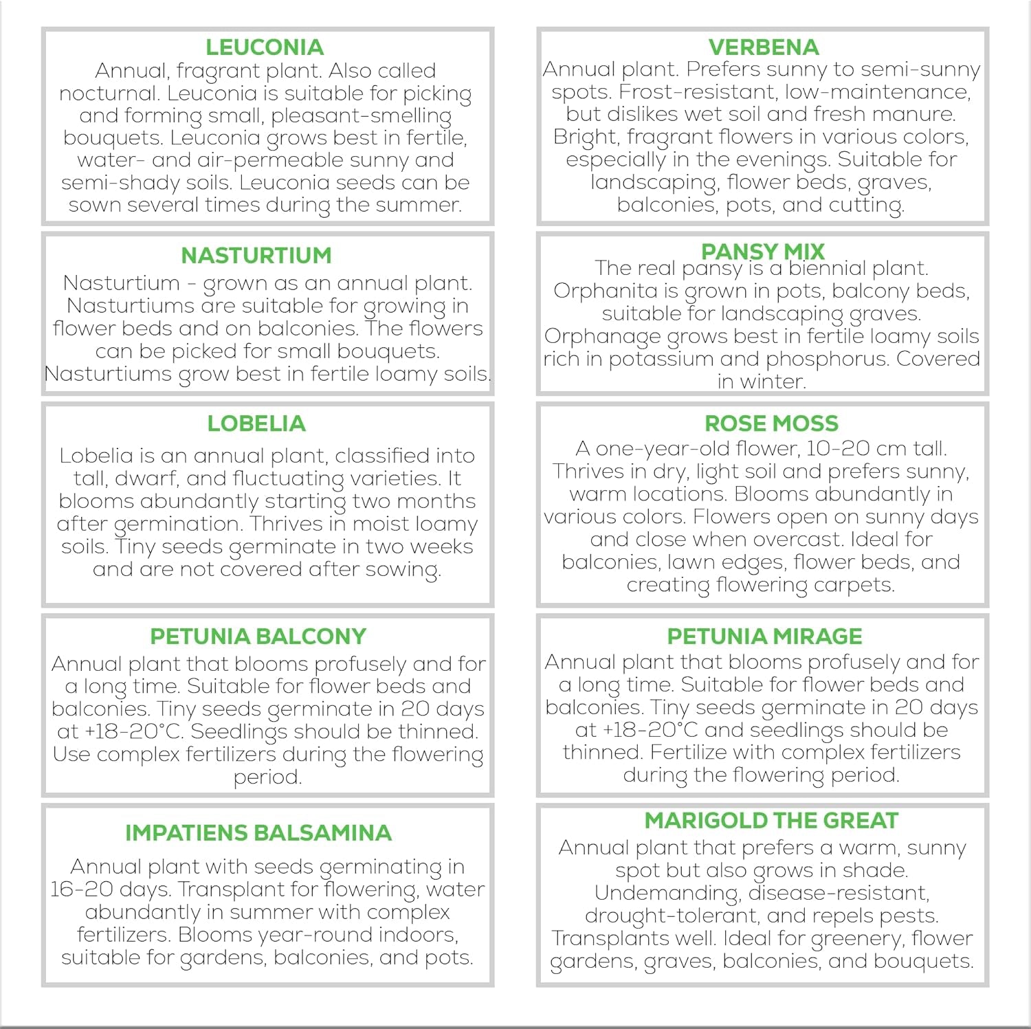 Nojus Set de Semillas de Flores - 10 Variedades de Semillas de Flores - Semillas de Flores para Balcón - Semillas de Plantas Coloridas - 10 Paquetes - Semillas de Flores Silvestres - Bolsitas de Semillas de Flores - Regalo Ideal de Semillas de Flores