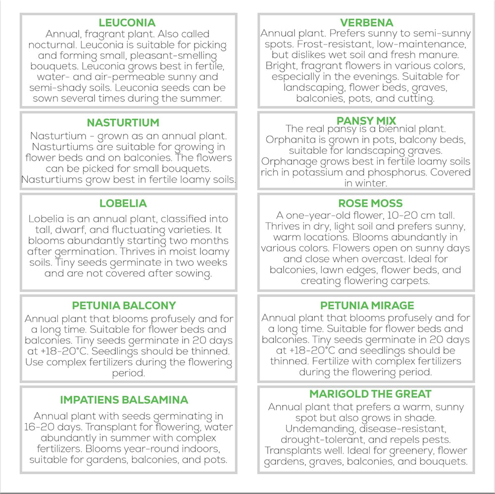 Nojus Set de Semillas de Flores - 10 Variedades de Semillas de Flores - Semillas de Flores para Balcón - Semillas de Plantas Coloridas - 10 Paquetes - Semillas de Flores Silvestres - Bolsitas de Semillas de Flores - Regalo Ideal de Semillas de Flores