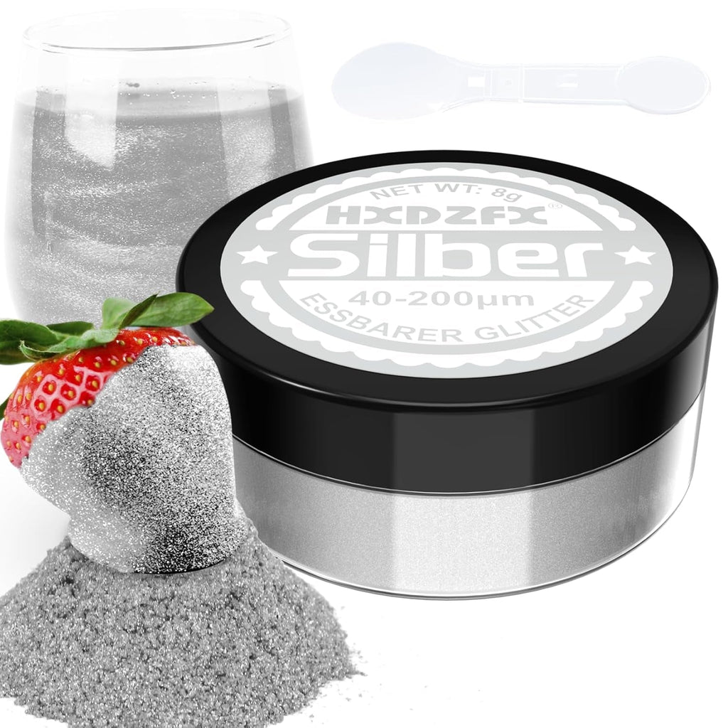Essbarer Glitzer Für Getränke - Lebensmittelfarbe Pulver, Schimmerndes Glitzerpulver, Lebensmittel Glitzerpuder Für Schokolade, Kuchen, Fondant, Drinks - 8G (Frucht Grün) Naty Shop Silber
