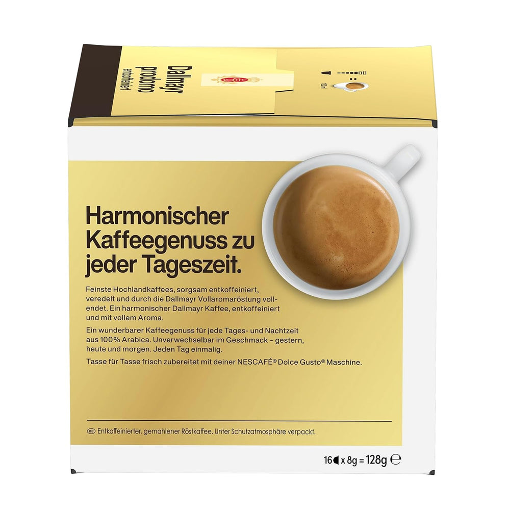 NESCAFÉ DOLCE GUSTO DALLMAYR prodomo entcoffeiniert Kaffeekapseln 3er Pack (3 x 16 Kapseln)