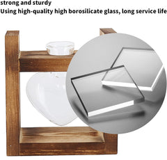 Terrario de plantas con soporte de madera, jarrón de mesa en forma de corazón, plantas hidropónicas de vidrio transparente para decoración del jardín del hogar, decoración de flores hidropónicas para oficina, sala de estar, cocina (A)