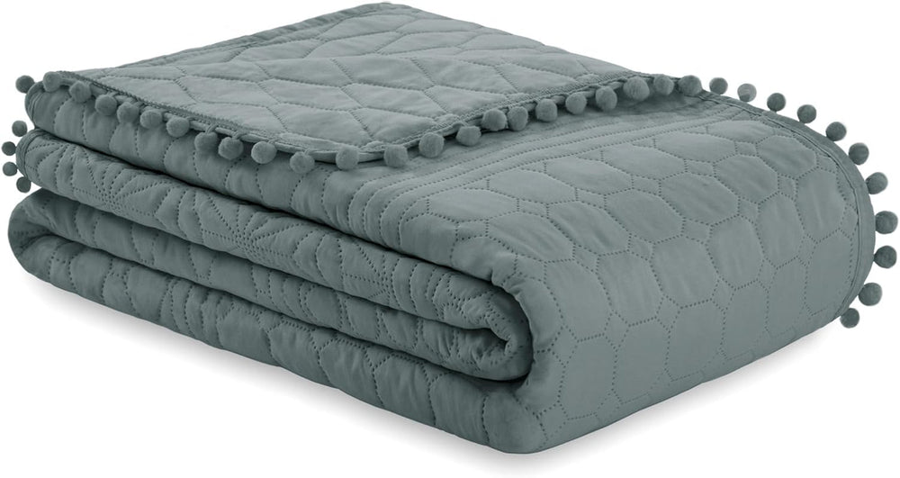 Ameliahome Colcha con pompones 220X240 Cm Colcha de doble cara Acolchado ultrasónico Poliéster Gris Meadore Camas y mantas Besuche den AmeliaHome-Store