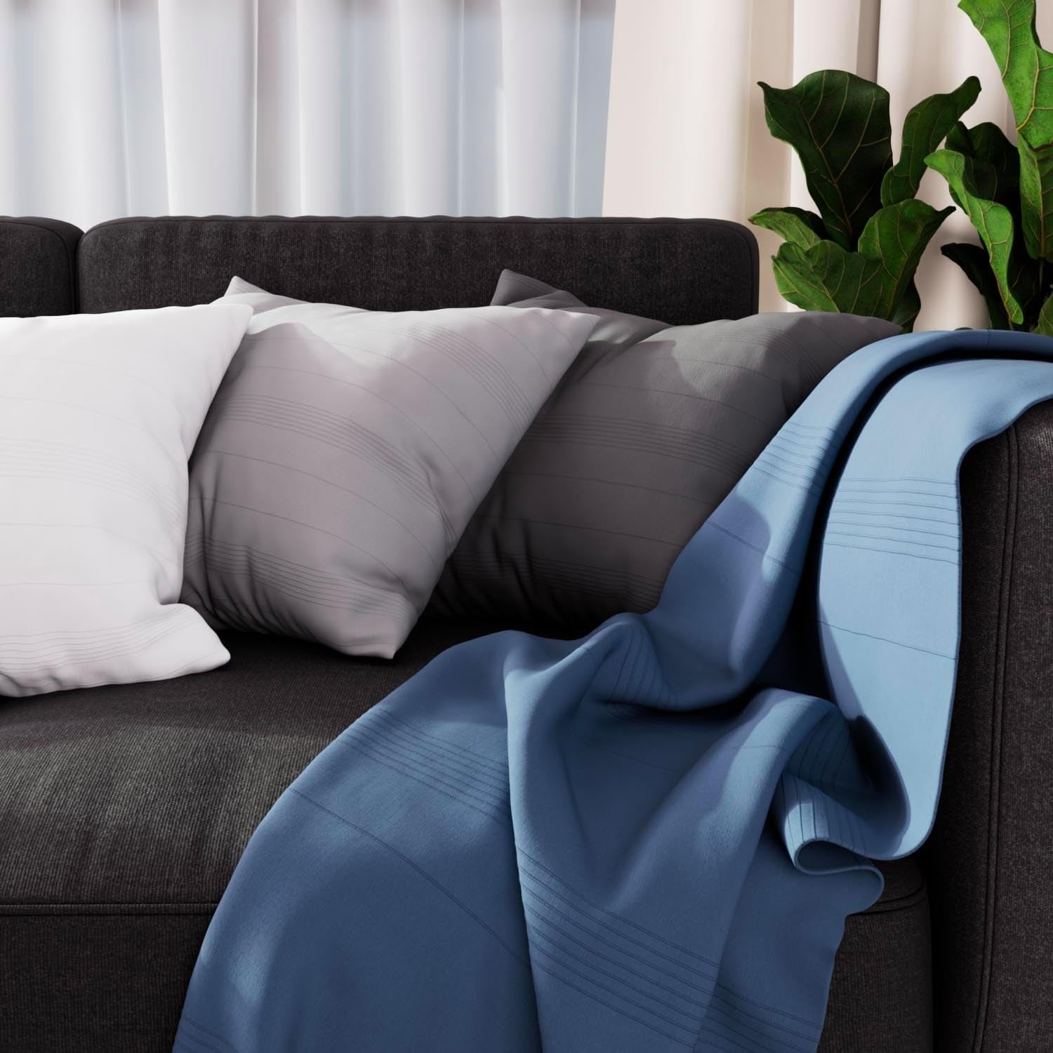 Soleil D'Ocre Adele Plaid, aruncat de fotoliu, Polycoton, Gri, 140 X 200 Cm Paturi si Cuverturi Besuche den Soleil d'ocre-Store Albastru 140 X 200 Cm