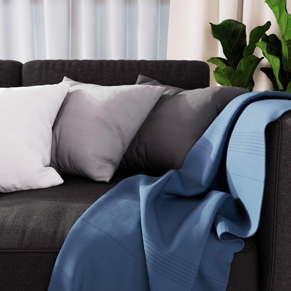 Soleil d'ocre adele plaid, tirado desde el sillón, polialgodón, gris, 140 x 200 cm camas y mantas besuche den soleil d'ocre-store azul 140 x 200 cm