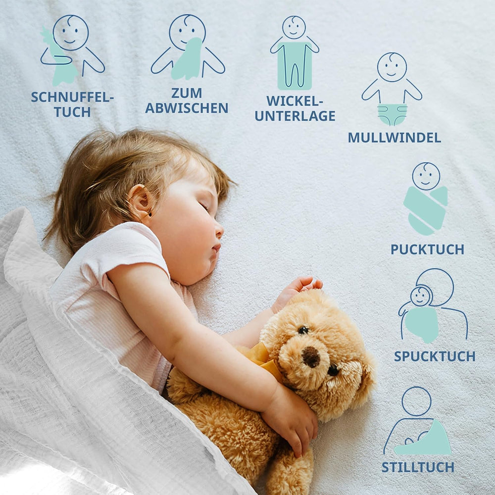 MAKIAN Cuadrados de muselina, paquete de 10, 80x80 cm, certificado Oeko-TEX® Standard 100, 10 paños para eructar de primera calidad - Cuadrados de tela de doble tejido / Cuadrados de muselina, resistentes a la ebullición - Blanco