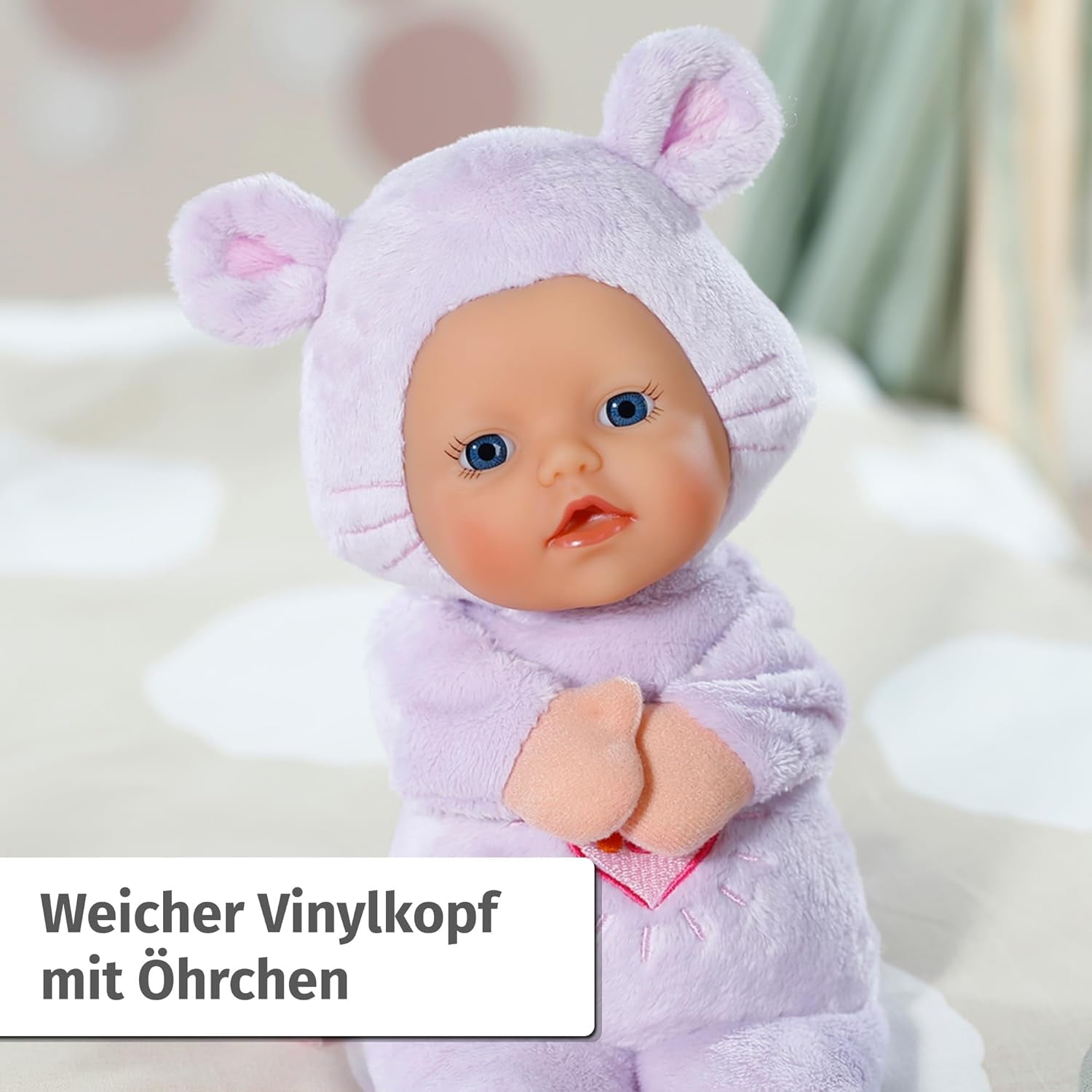 Păpușă moale Baby Born for Babies Mouse, 26 cm, cu urechi și buzunare pentru degete, pentru nou-născuți, 836590 Zapf Creation, Roz