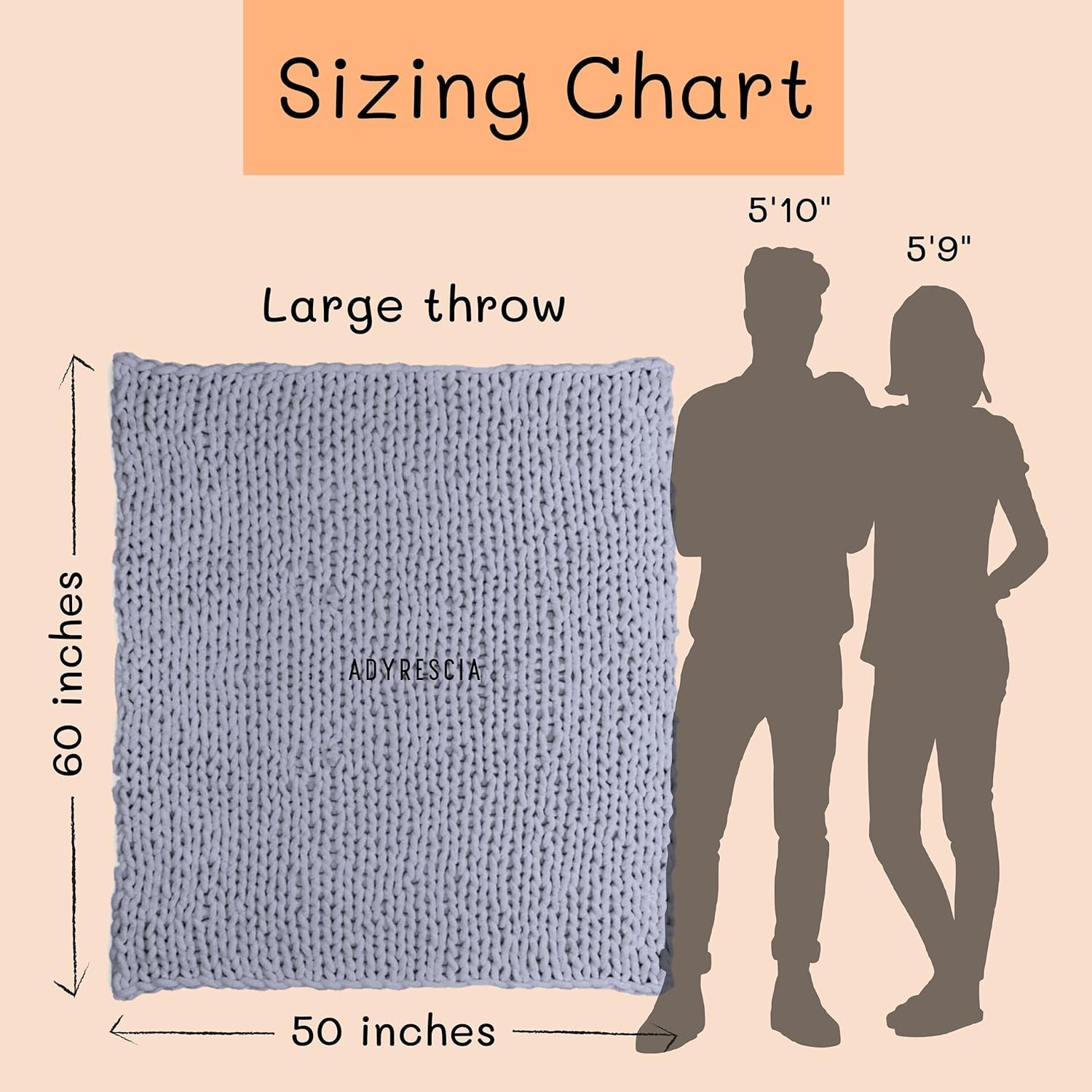 Manta de punto grueso, manta, 100% tejida a mano con hilo de chenilla jumbo (127 X 152,4 Cm, gris lila) Camas y Mantas Adyrescia