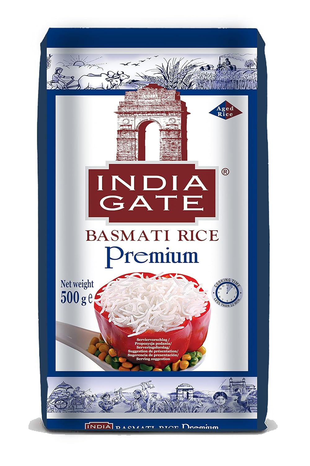 INDIA GATE Arroz Basmati Premium – Arroz aromático de grano largo y fino de la India, grano fino y largo (1 x 500 g)
