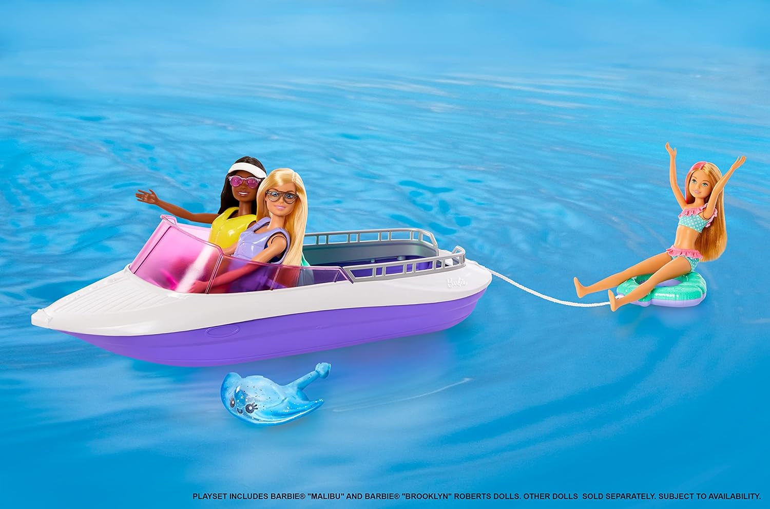 Barbie HHG60 - Barcă cu motor Sirenă cu 2 păpuși (blondă/brunetă) și diverse accesorii, jucărie pentru copii cu vârsta de 3 ani și peste