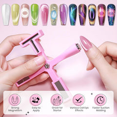SUPWEE 5 in 1 Nail Magnet Tool, Rosa Cat Eye Magnet Für Nägel Multifunktions Magnetstift DIY Magic 3D Magnet Stick Pen Set Nail Art Magnet Stick Für Nail Art Diy-Zubehör