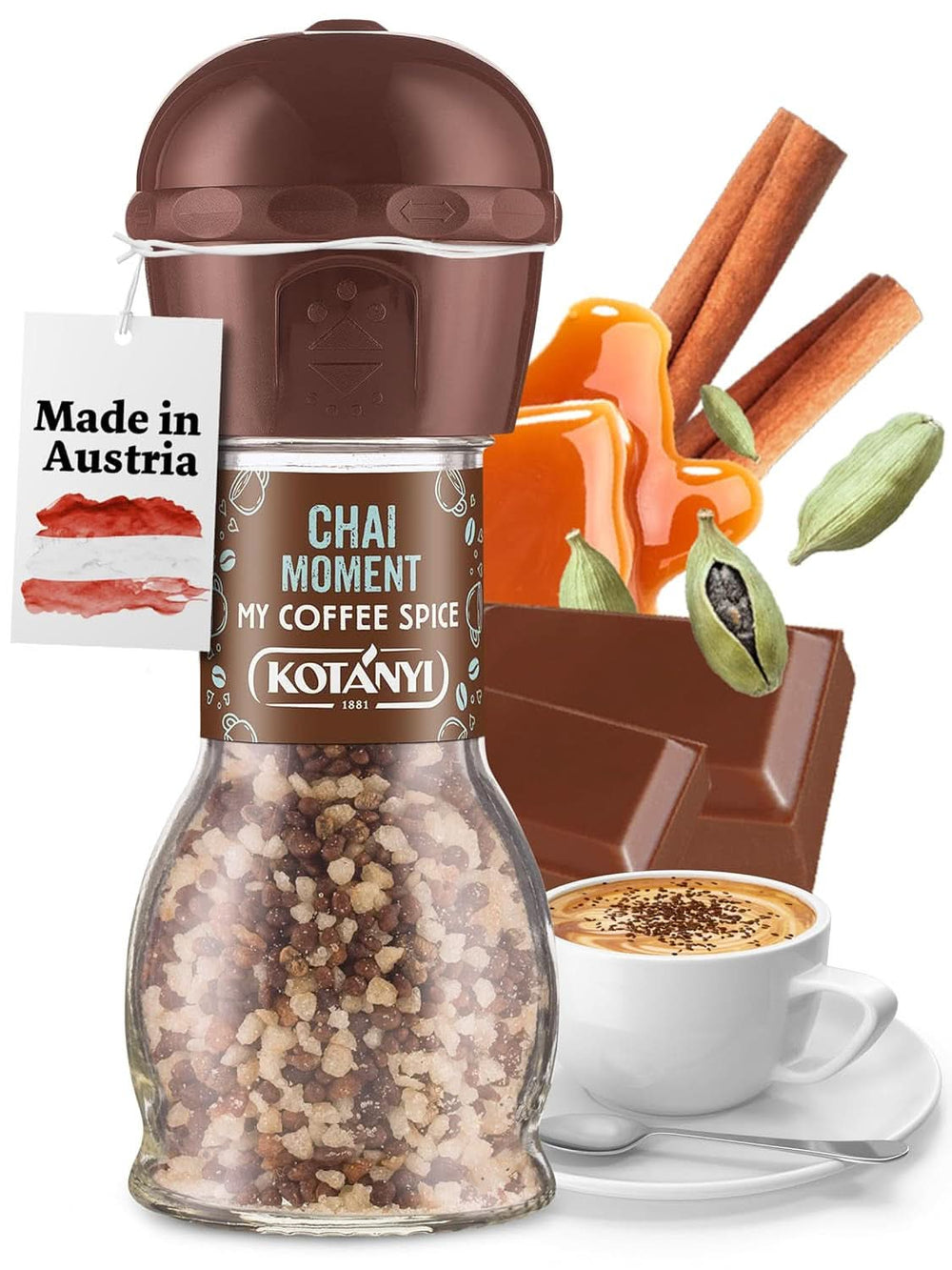 Topping para café Kotanyi Cacao Kiss | Naty Shop Chai Moment Trozos de chocolate finos Paquete de 4 (4 x 63 gramos) 50 gramos