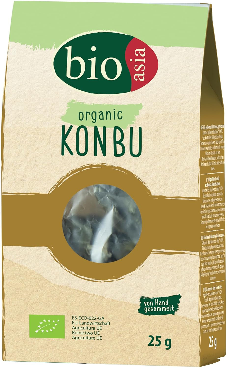 BIOASIA Bio Konbu, Algas 100% naturales, ideal para Aromatisierung von Suppen, Brühen & Aufgüssen, 1 x 25 g