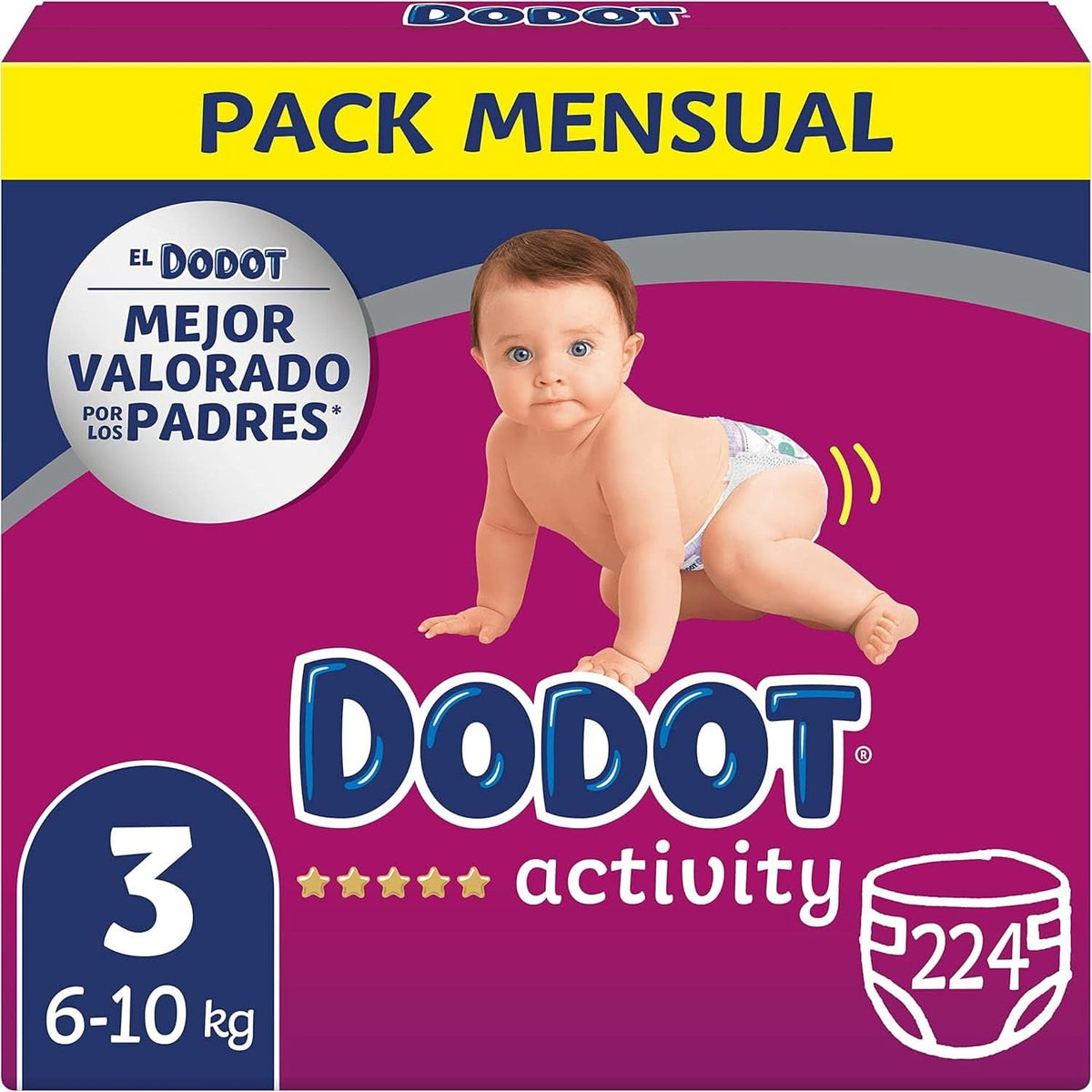 Pañales de actividad Dodot para bebés, talla 3 (6-10 kg), 224 pañales con un ajuste resistente Mother and Baby Naty Shop