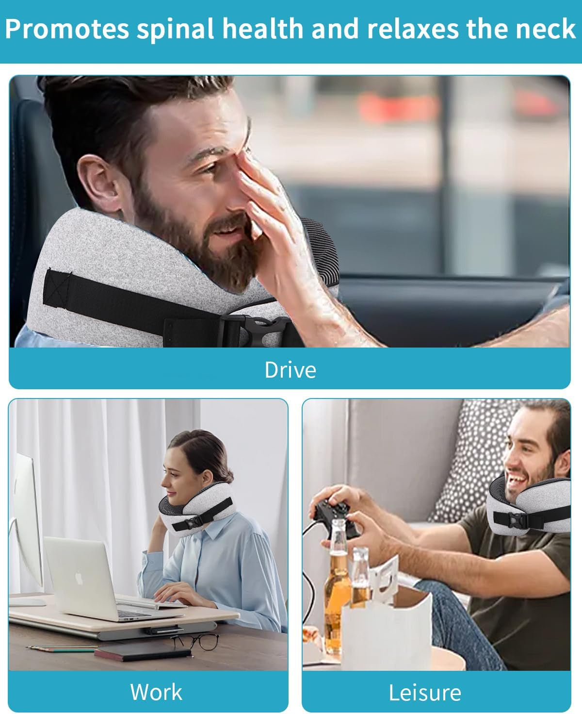 Aeroplane Neck Pillow, pernă de călătorie cu spumă de memorie, pernă pentru gât pentru adulți, pernă de avion reglabilă și lavabilă, pernă de călătorie ergonomică (gri) Perne ortopedice cervicale Naty Shop