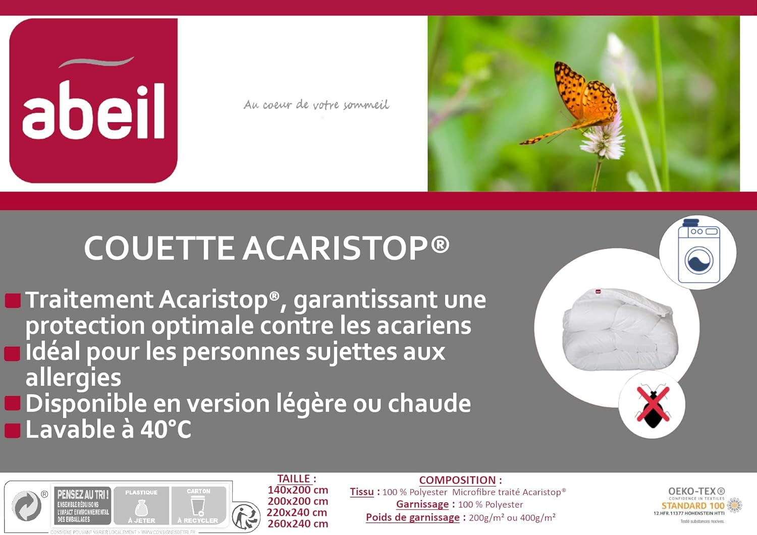Abeil Husă de plapumă Acaristop cu efect împotriva acarienilor și antibacterian, poliester, alb, 200 X 200 cm Plapumi si pilote Naty Shop