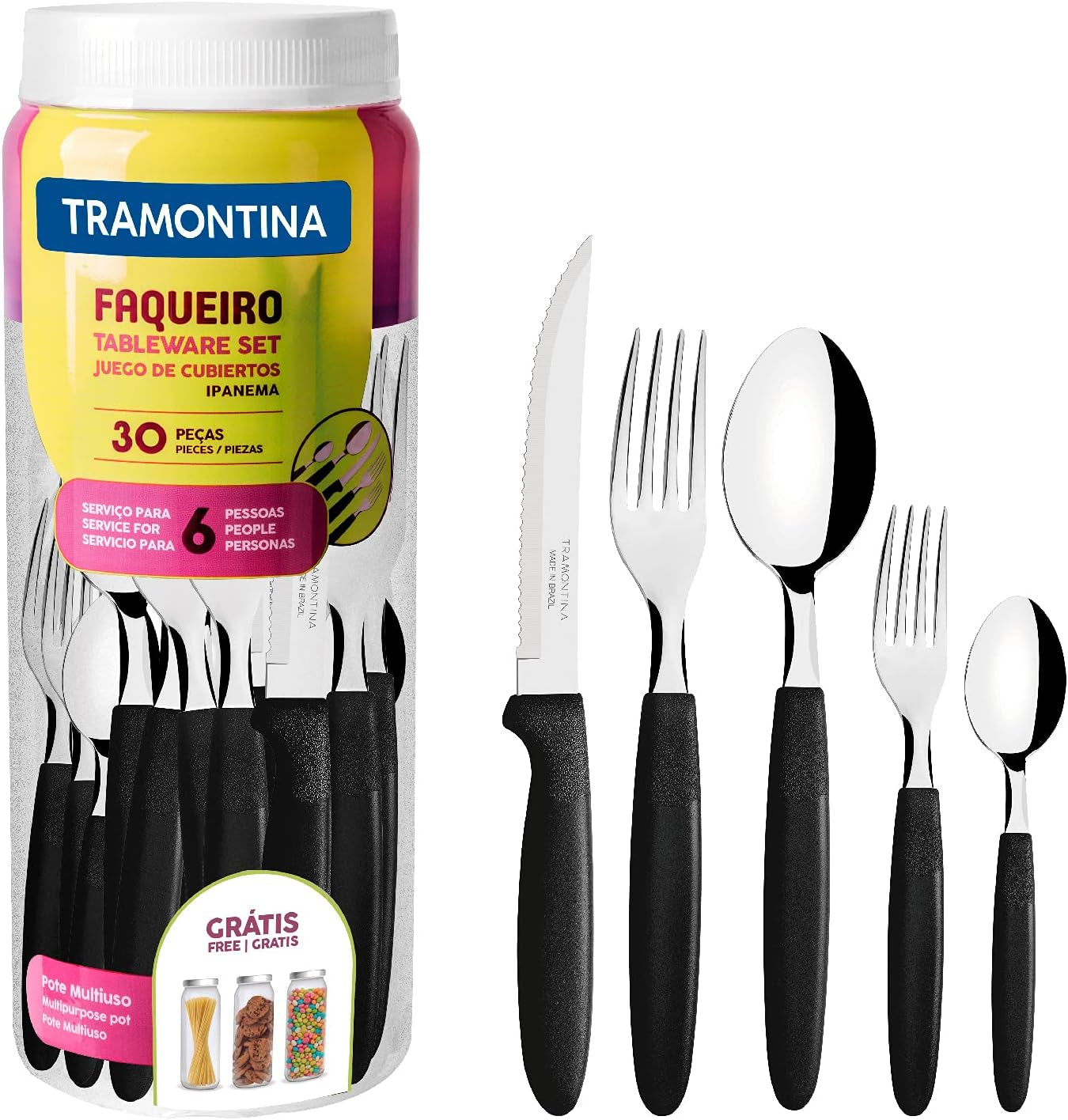Juego de cubiertos Tramontina Ipanema para 6 personas, 30 piezas, acero inoxidable Kitchen Naty Shop Negro
