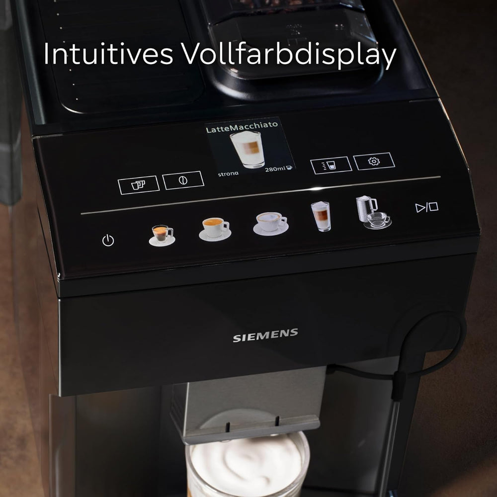 Espressor automat Siemens EQ500 classic, ecran TFT color, 5 tipuri de cafea și lapte, funcție dublă de preparare a ceștilor, curățare ușoară, unitate de preparare detașabilă, cu furtun de lapte, negru, TP511E19