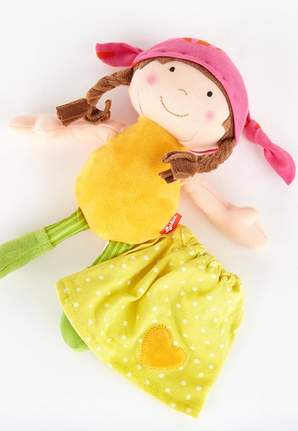 SIGIKID 39411 Păpușă mică moale pentru fete, jucărie pentru bebeluși, recomandată de la 6 luni, galbenă