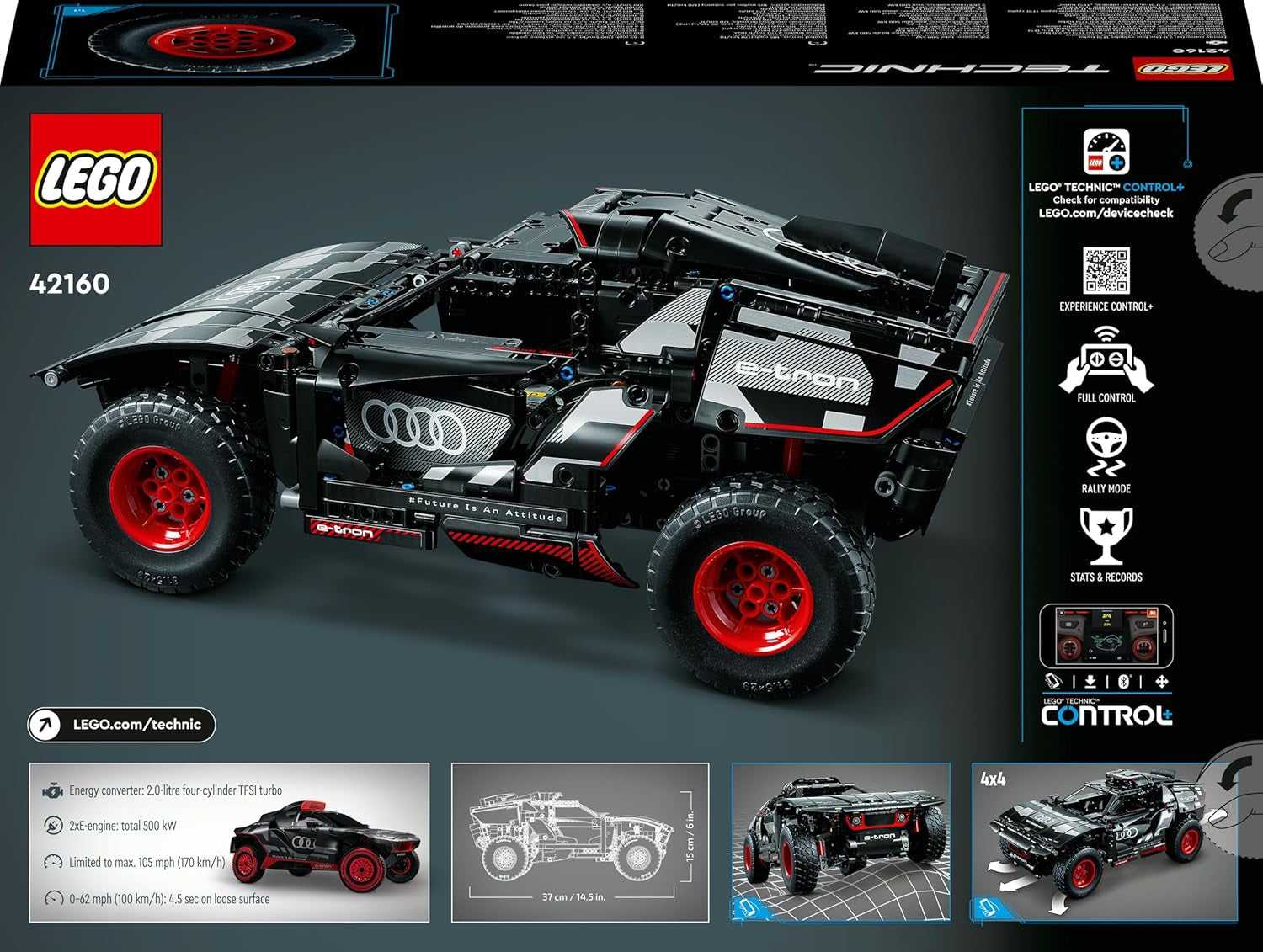 LEGO 42160 Technic Audi RS Q e-tron, Rallye-Auto-Spielzeug, Dakar-Rallye-Geländewagen, App-steuerter RC mit Control+, Geschenk für Jungen, Mädchen y Fans ab 10 Jahren zum Bauen