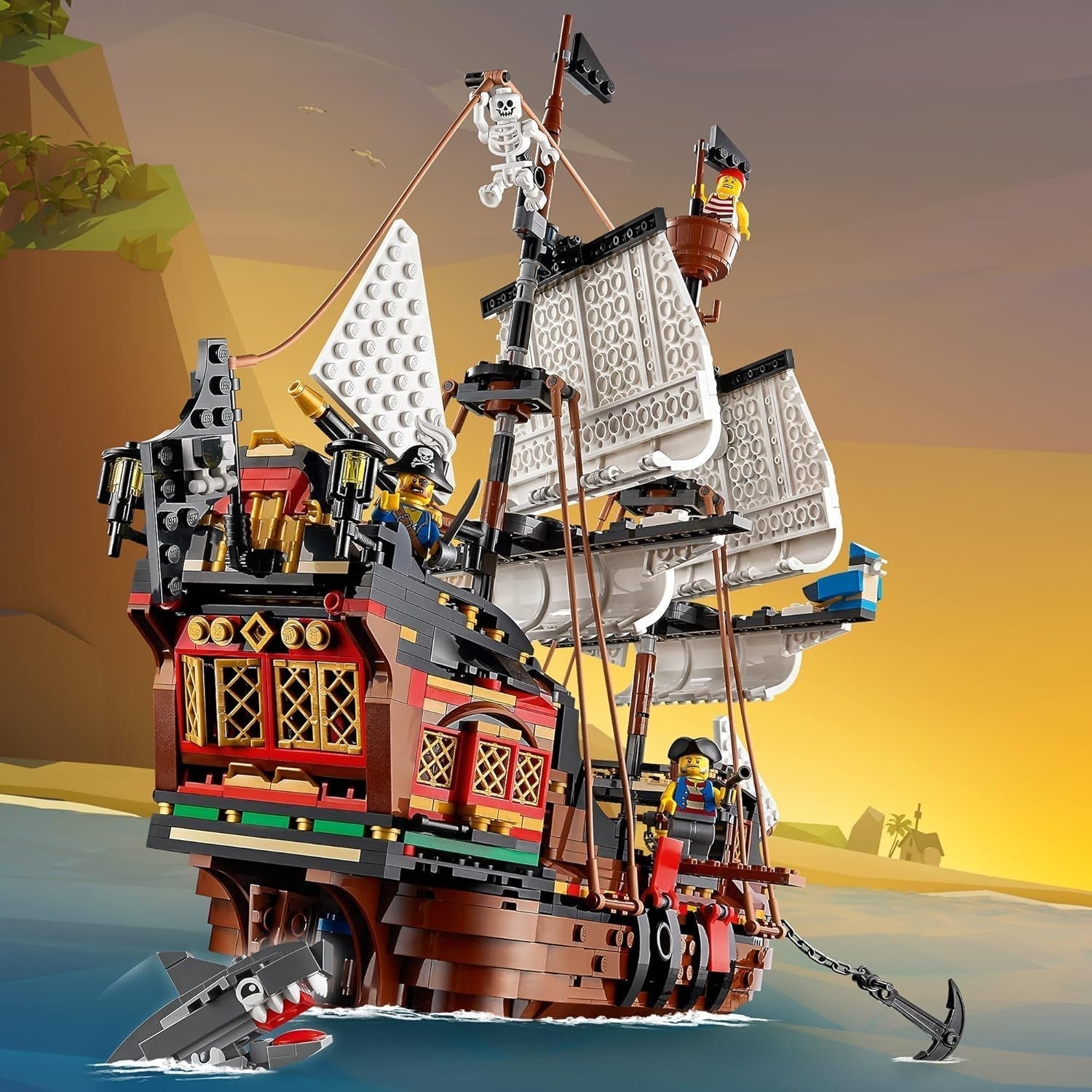 LEGO Creator Juego de Barco Pirata 3 en 1, Juguete con 3 Opciones de Construcción, Construye una Taberna Pirata o una Isla Pirata Calavera, Incluye 3 Minifiguras de Aventuras de Juego de Roles 31109 Juegos de Construcción Besuche den LEGO-Store