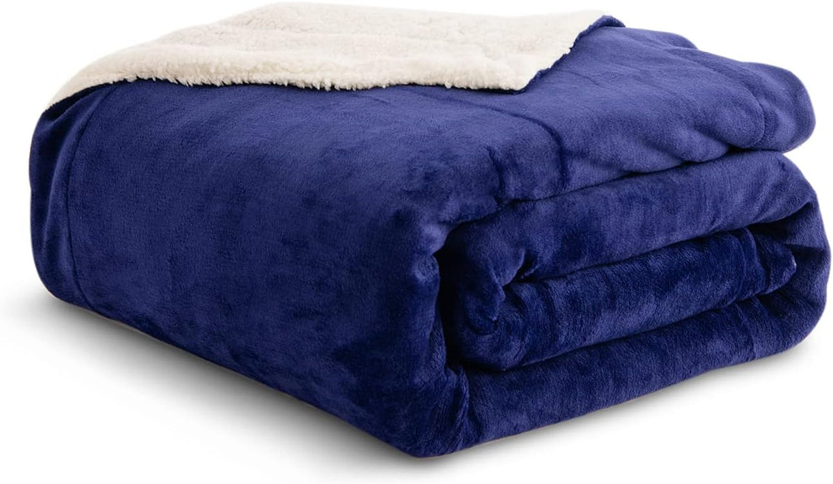 Kono Sherpa manta de forro polar, 150 x 200 cm, suave, acogedora, esponjosa, reversible, microfibra, mantas fijas para cama, sofá, sofá (azul marino, doble/doble) Camas y mantas Besuche den KONO-Store Navy Twin/Double